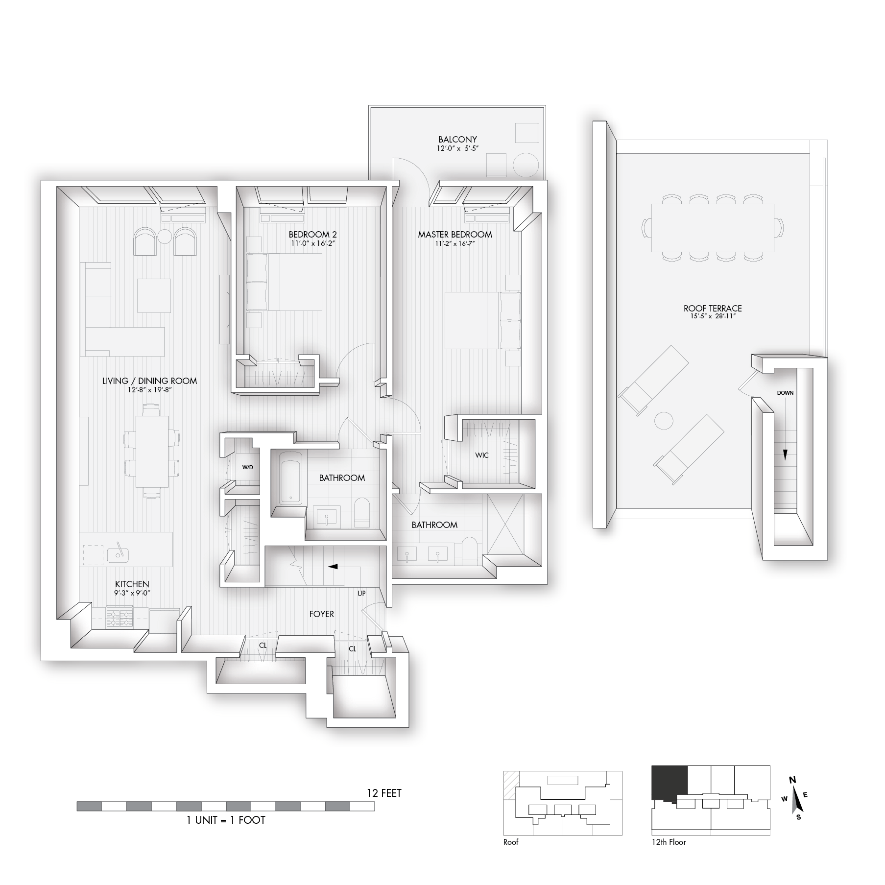 Floor plan for 2 beds, 2 baths, 1291 sqft